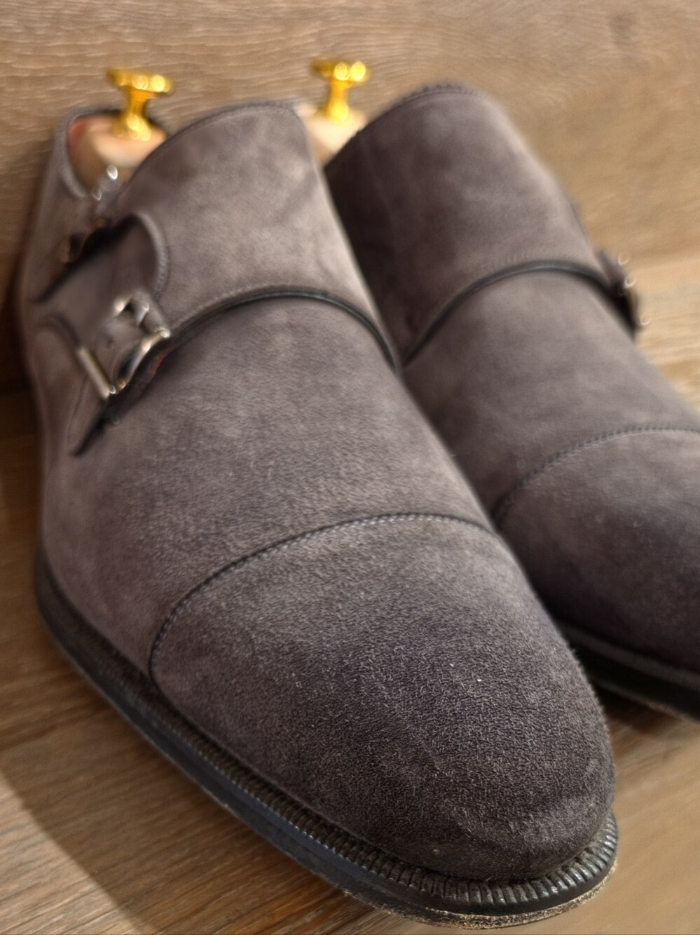 Magnanni Gray Suede Double Monk Strap Shoes